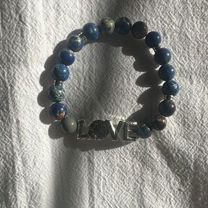 Blue and Silver Beaded Bracelet with LOVE charm